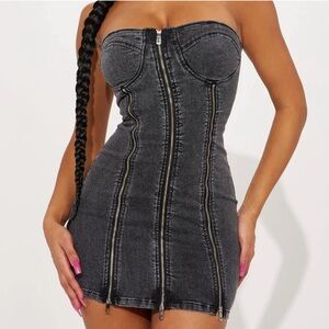 NWT Black Denim Strapless Dress